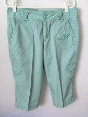 Gloria Vanderbilt blue zip front cotton blend cargo capri pants *Sz 10*